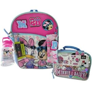 New Disney Minnie Mouse & 6-Piece 17" Backpack Set with Lunch Bag & Water Bottle
